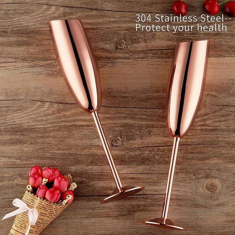 Set Of 2 Stainless Steel Champagne Flutes Glasses Rose Gold