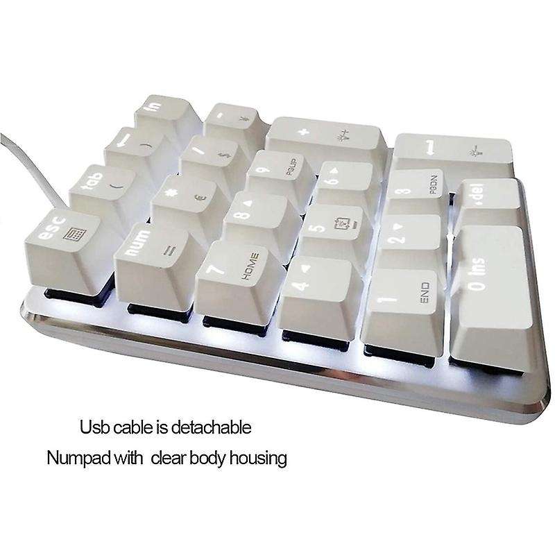21 Keys White Backlit Mechanical Numeric Keypad with Blue Switches