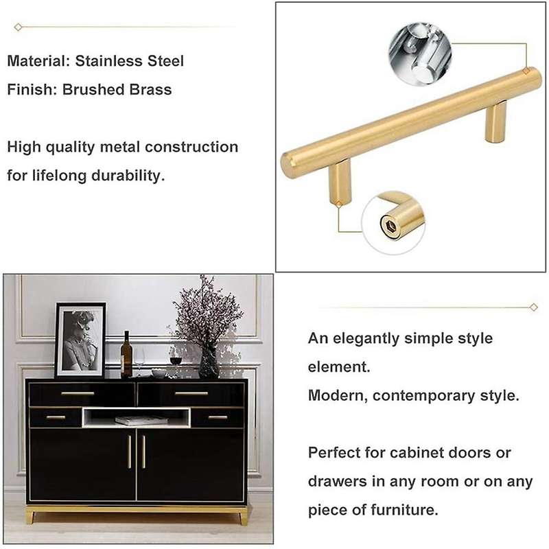 3in Hole Centers Brushed Cabinet Drawer T Bar Cupboard Door Handle