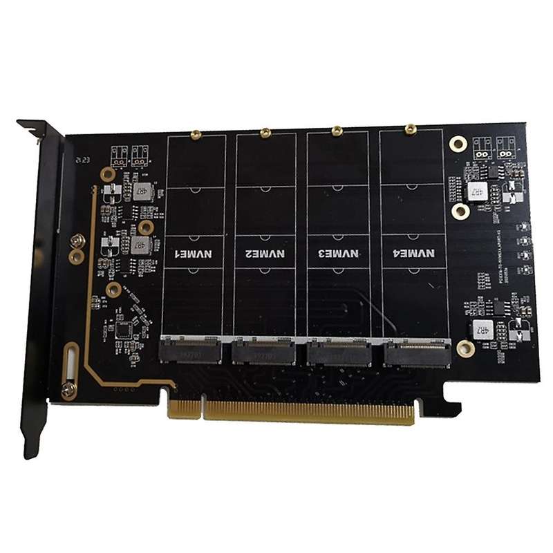 M.2 Nvme to Pcie 4.0 X16 Adapter Card, Supports 4 Nvme M.2 2280