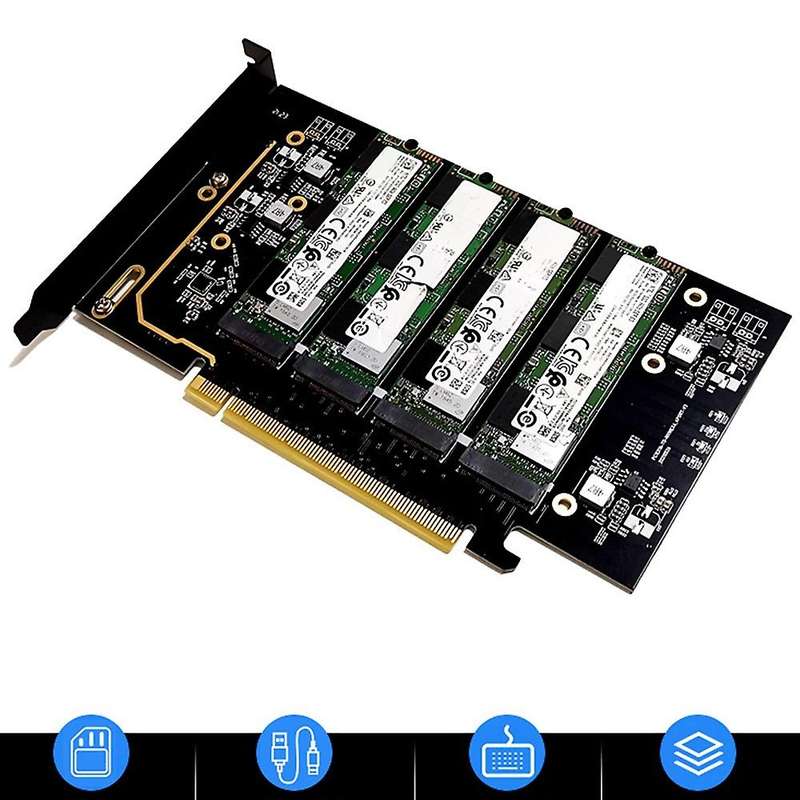 M.2 Nvme to Pcie 4.0 X16 Adapter Card, Supports 4 Nvme M.2 2280