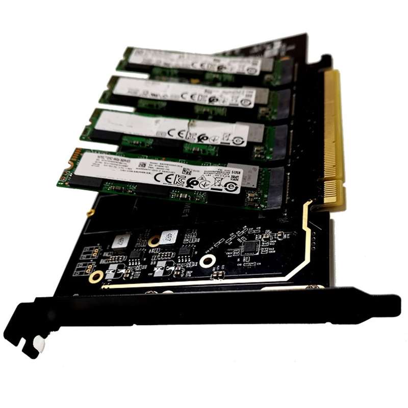 M.2 Nvme to Pcie 4.0 X16 Adapter Card, Supports 4 Nvme M.2 2280