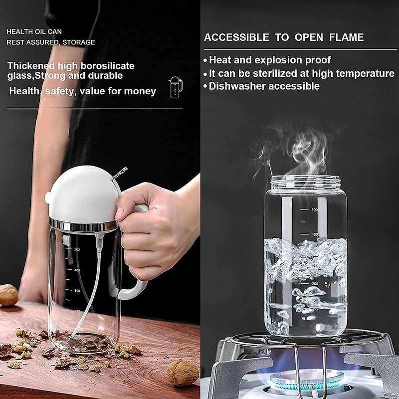 Vinegar Oil Dispenser Glass Oil Bottle for Cooking,salad,bbq,white