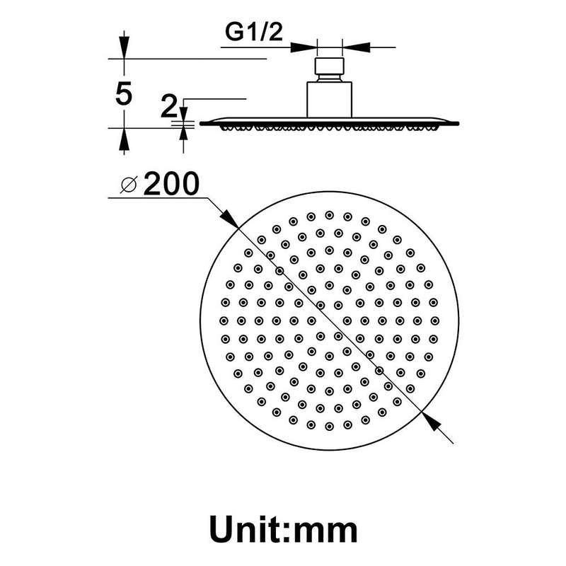 Round Stainless Steel Shower Head Rainfall Shower Chrome 200x200mm