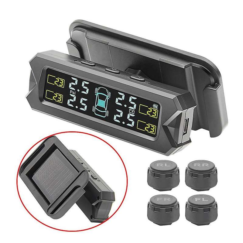 Solar Tpms Tire Pressure Monitoring System Warning 4 External Sensors