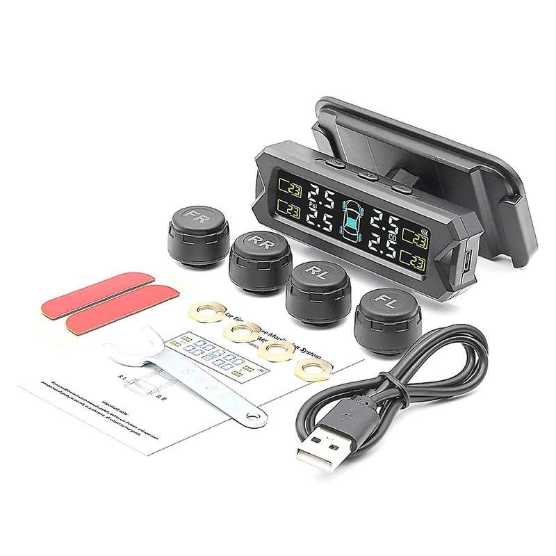 Solar Tpms Tire Pressure Monitoring System Warning 4 External Sensors