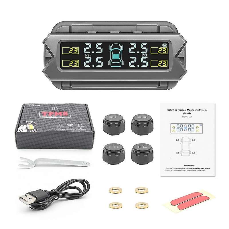 Solar Tpms Tire Pressure Monitoring System Warning 4 External Sensors