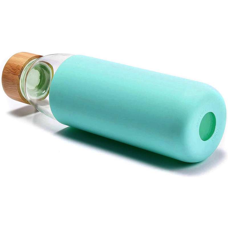 2x 500 Ml Bamboo Cover Glass Water Bottle with Bamboo Lid and Sleeve