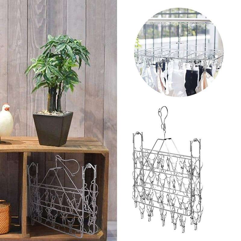 Clothes Drying Rack, 52 Clips Stainless Steel Laundry Folding Hanger