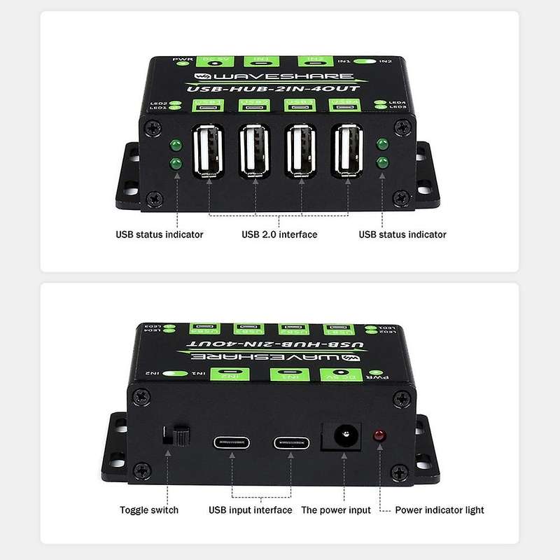 Waveshare Industrial Grade Usb Hub Extending 4x Usb 2.0 Ports Us Plug