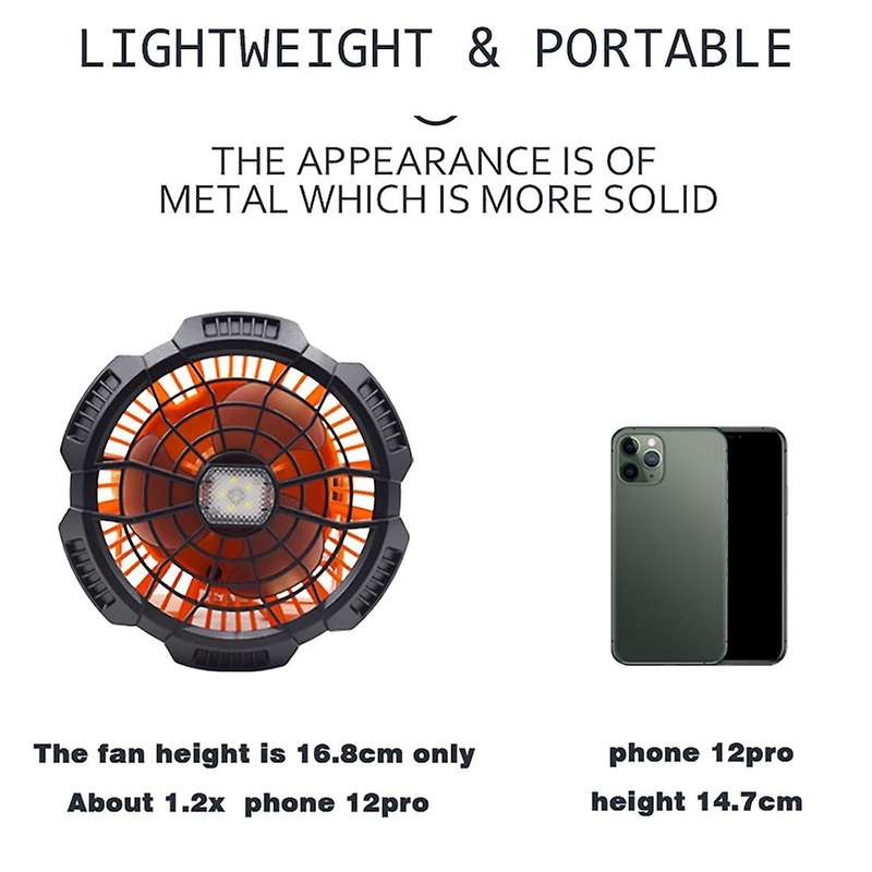 Portable Camping Fan for Tent Usb Rechargeable Fan with Light
