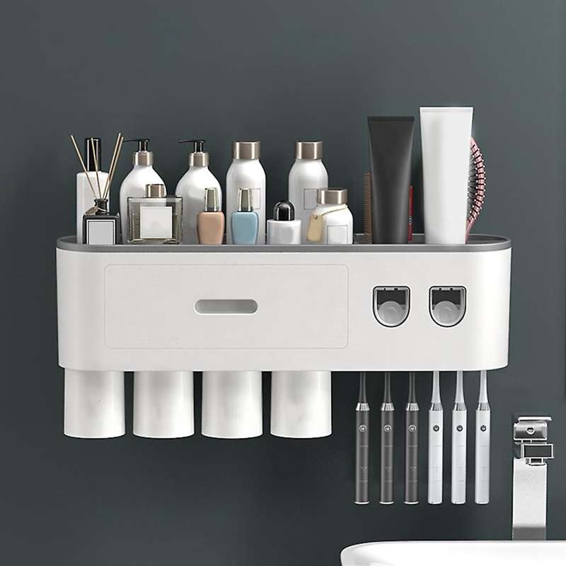 Magnetic Adsorption Inverted Toothbrush Holder Double(3 Cups)