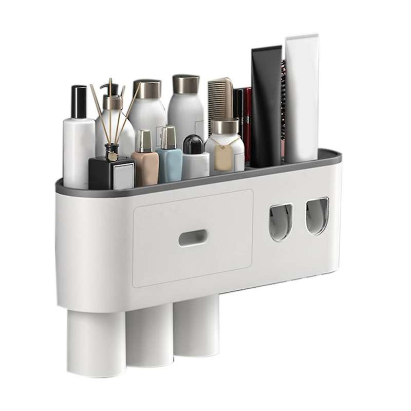 Magnetic Adsorption Inverted Toothbrush Holder Double(3 Cups)