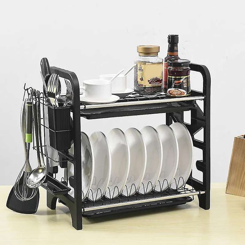 Dish Rack 2 Tier Kitchen Dish Drying Rack Drainer with Drip B