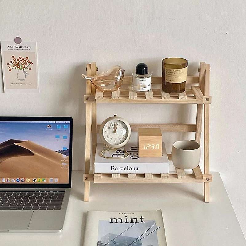 Double Layer Adjustable Wooden Bookshelf Stationery Organizer Shelves