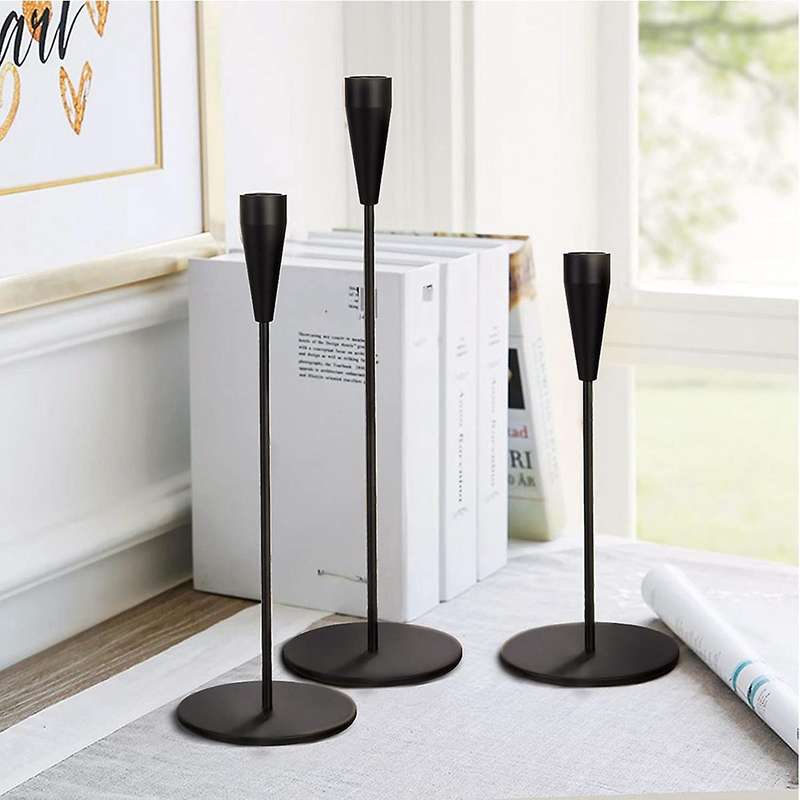 Metal High Cone Candle Holder Table Center Decoration-3 Piece Black