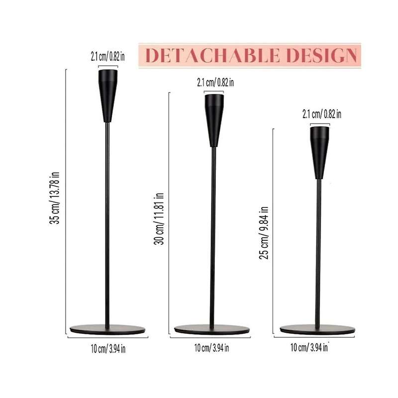Metal High Cone Candle Holder Table Center Decoration-3 Piece Black