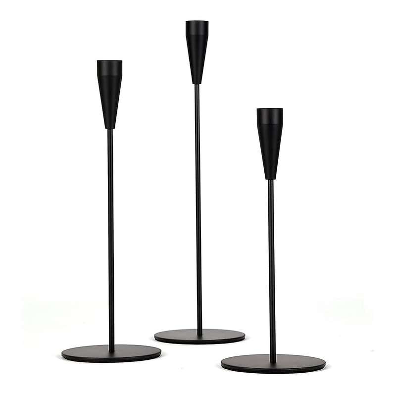 Metal High Cone Candle Holder Table Center Decoration-3 Piece Black