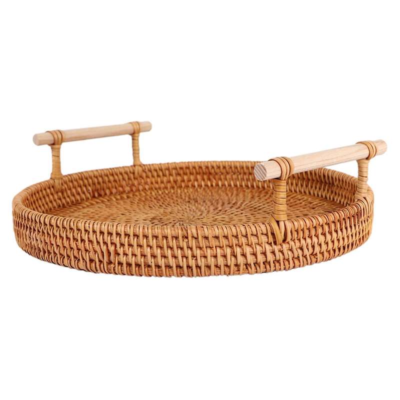 Rattan Storage Tray,round Basket with Handle,food Breakfast Display L
