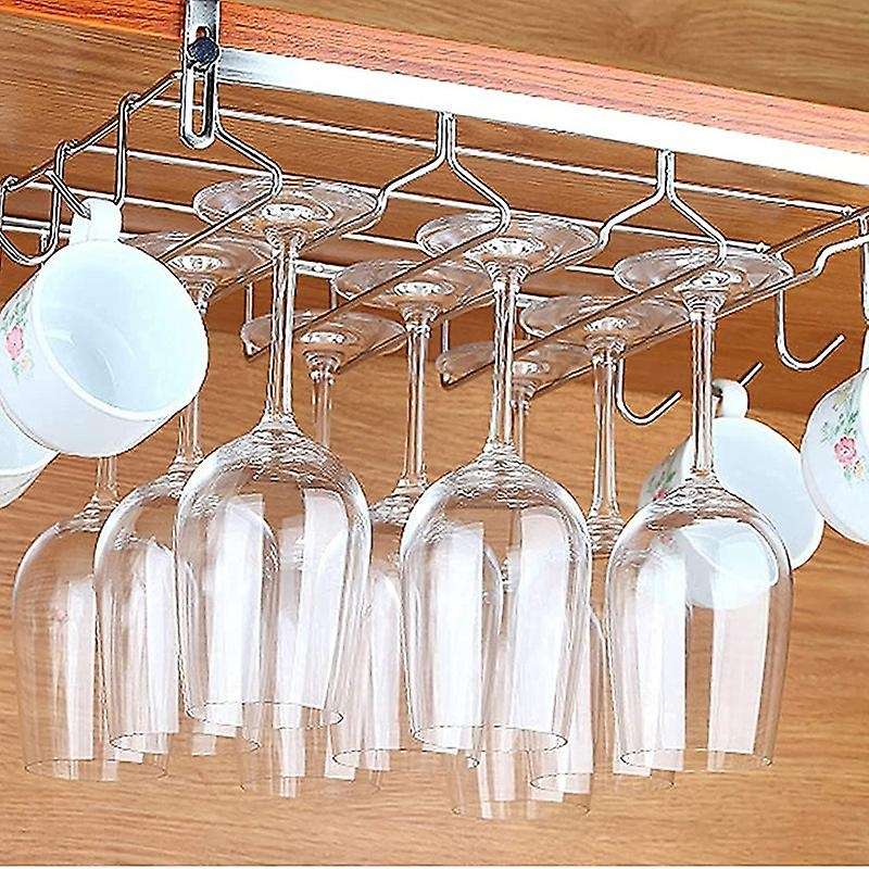 Wine Glass Holder 3 Rows 8 Hooks Under Cabinet Stemware Wine Rack