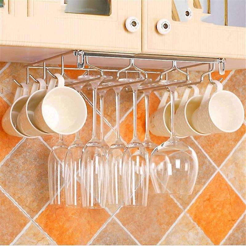 Wine Glass Holder 3 Rows 8 Hooks Under Cabinet Stemware Wine Rack