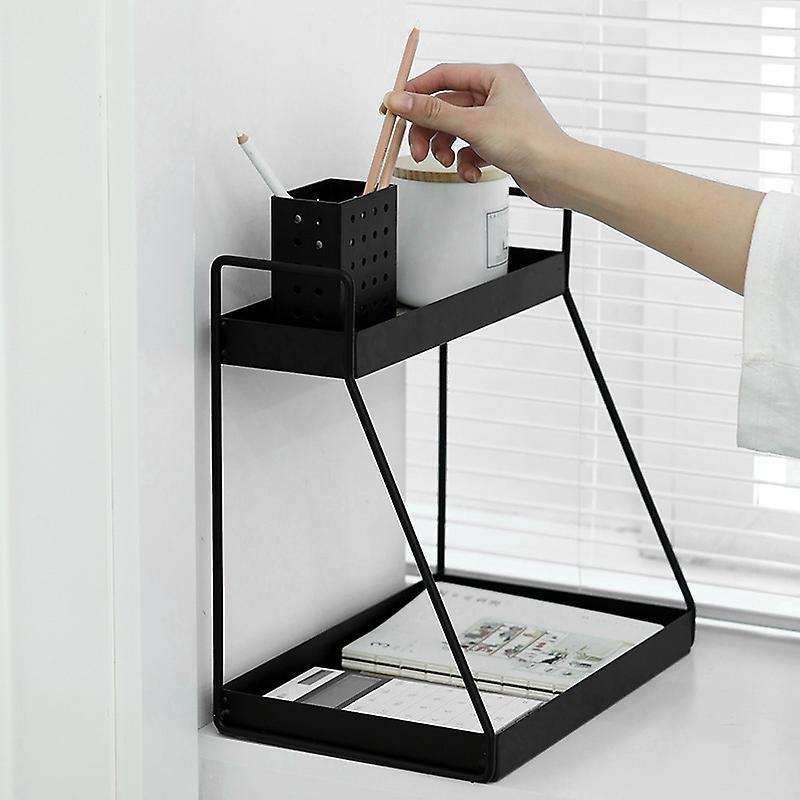 1pcs Black Metal Storage Racks Bathroom 2 Layers Towel Holder ,s
