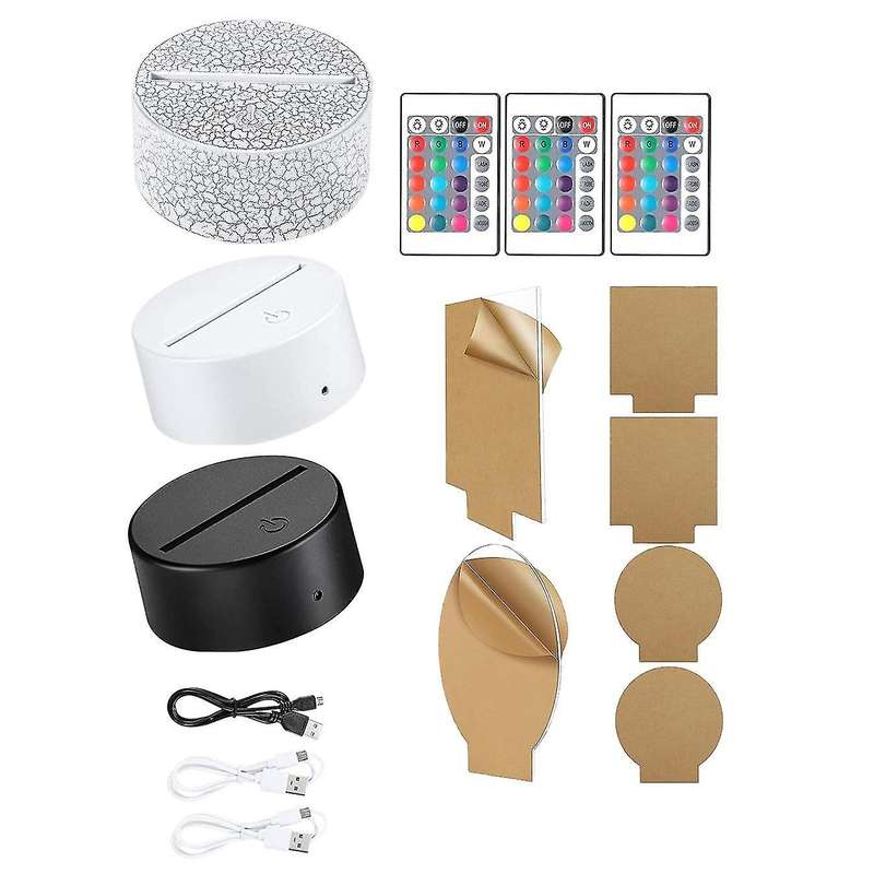 3 Pack 3d Night Led Light Lamp Base Kit Adjustable 16 Colors A
