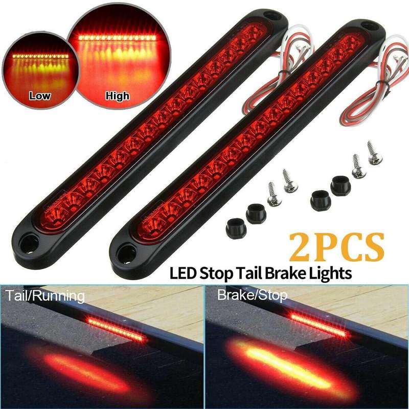 2pcs 10 Inch 15 Led Trailer Truck Rv Stop Tail Rear Brake Light Red