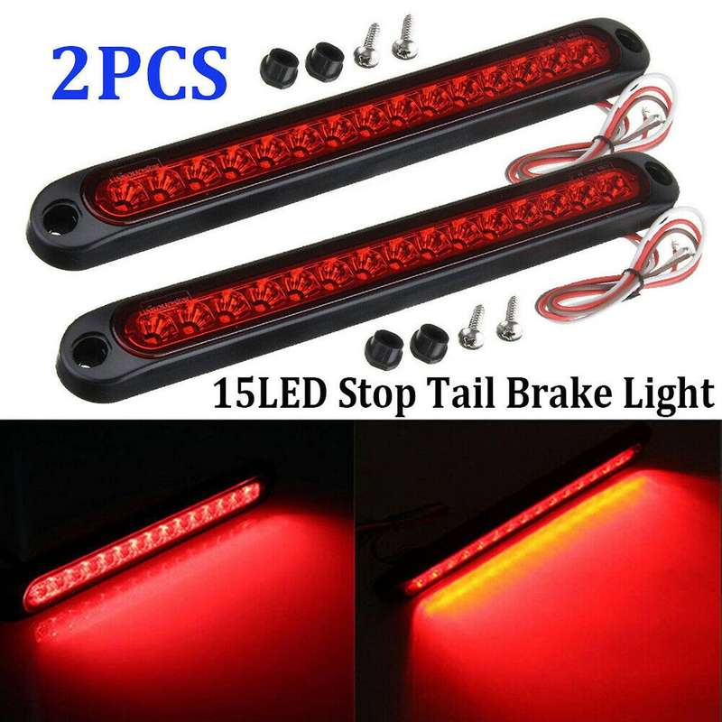 2pcs 10 Inch 15 Led Trailer Truck Rv Stop Tail Rear Brake Light Red