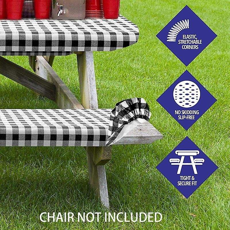 Vinyl Picnic Table &bench Fitted Tablecloth Cover, 3-piece Set, Black