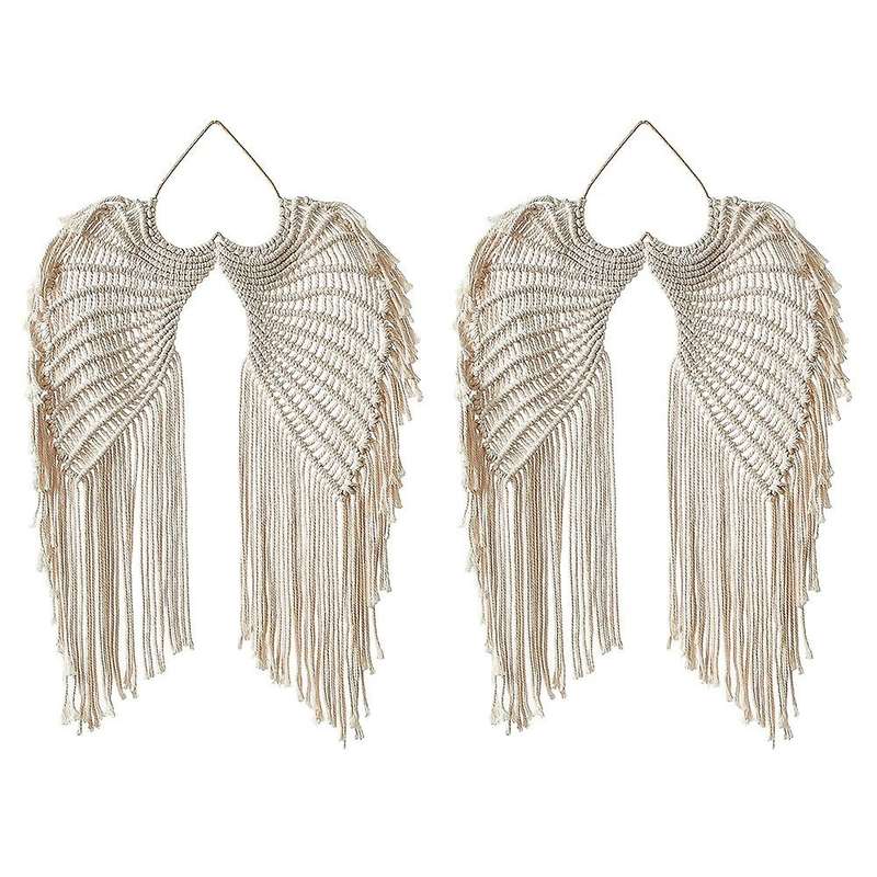 Macrame Wall Hanging Hand-woven Angel Wings Tapestry for Living Room
