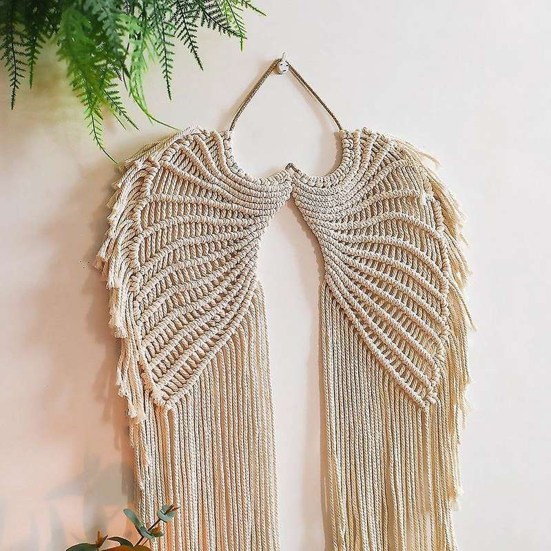 Macrame Wall Hanging Hand-woven Angel Wings Tapestry for Living Room