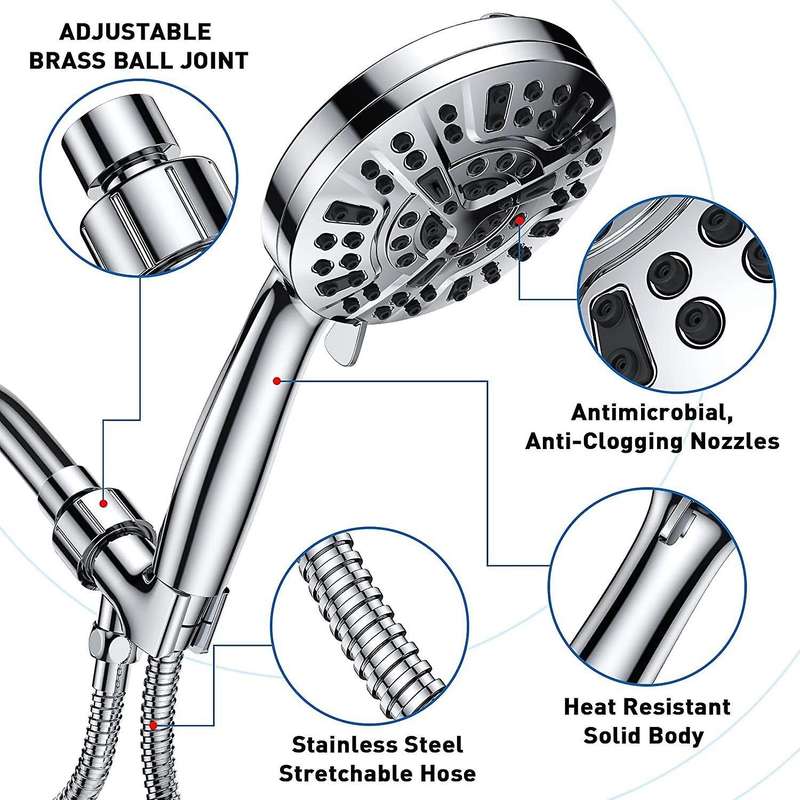 5.04 Inch Detachable Showerhead Set with Stainless Steel Hose