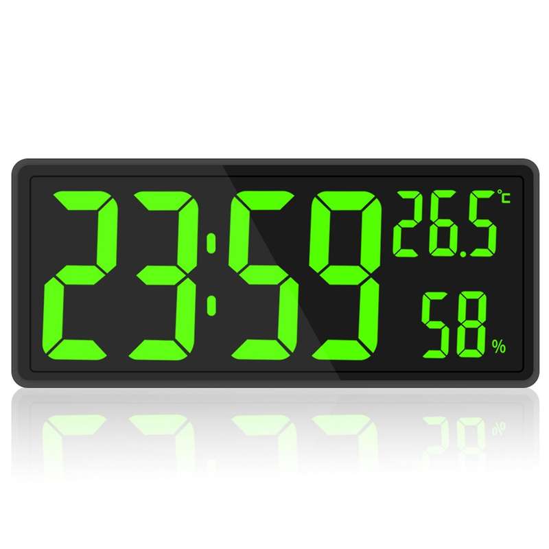 Led Digital Wall Clock, Large Digits Display,indoor Office Green