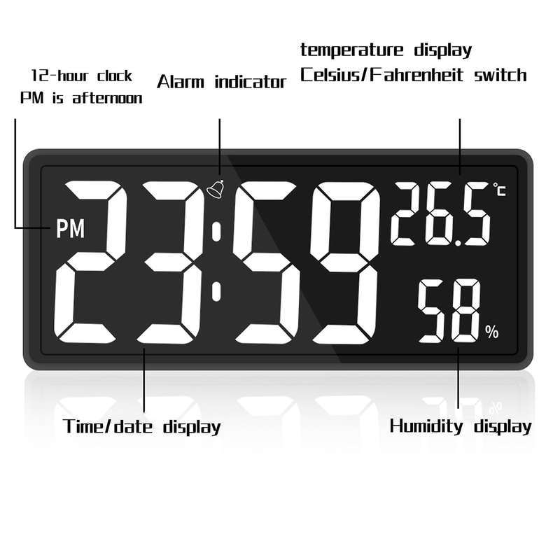 Led Digital Wall Clock, Large Digits Display,indoor Office Green