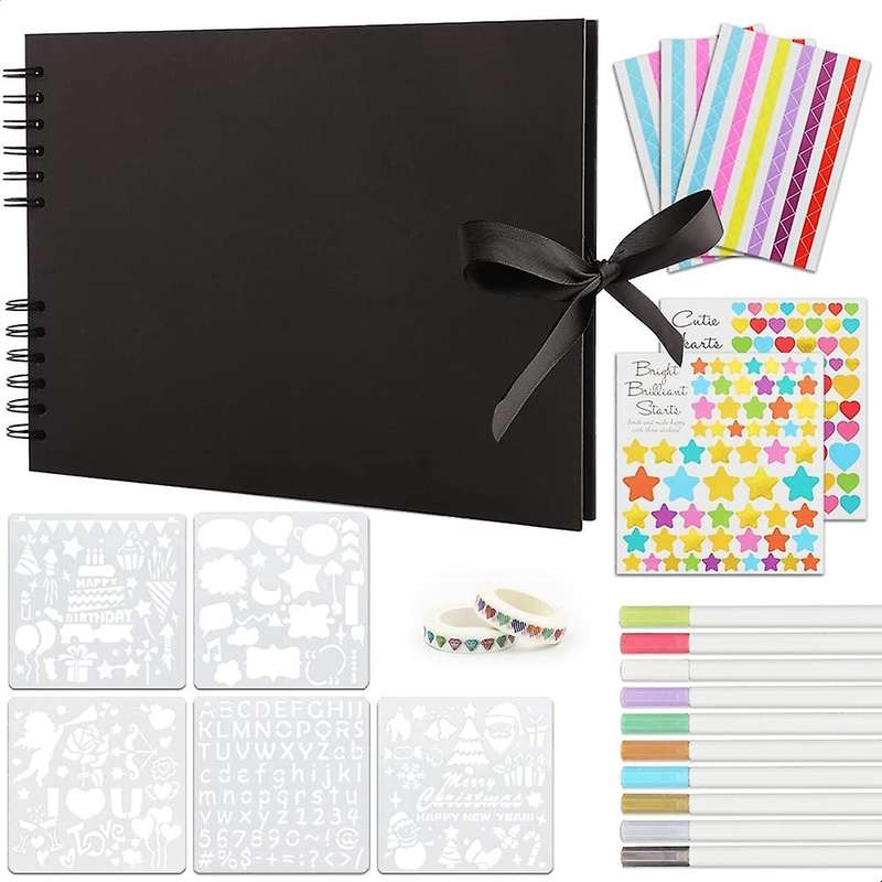 Photo Album Scrapbook,scrapbook Kit with 80 Pages Craft Paper(black)