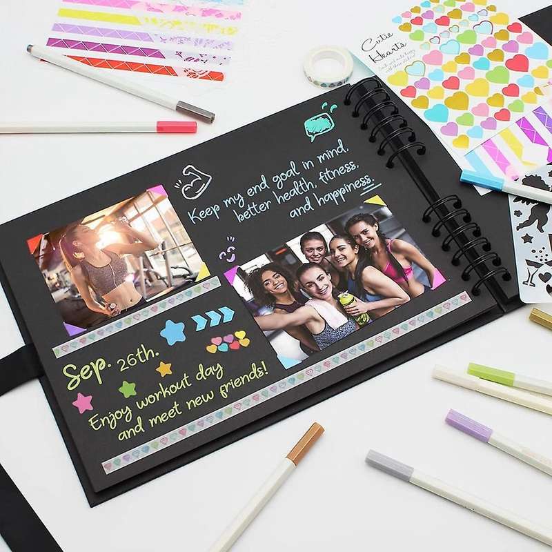 Photo Album Scrapbook,scrapbook Kit with 80 Pages Craft Paper(black)