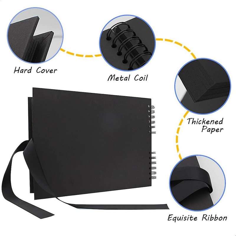 Photo Album Scrapbook,scrapbook Kit with 80 Pages Craft Paper(black)