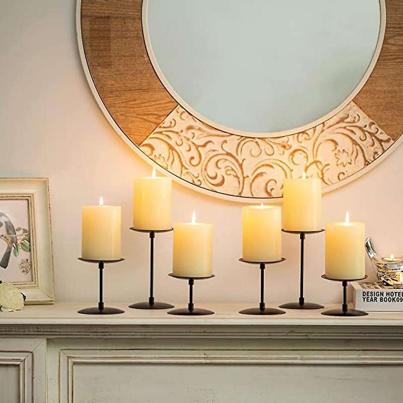 6pcs Pillar Candle Holder - Christmas Fireplace Table Decor(gold)
