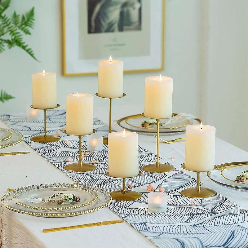 6pcs Pillar Candle Holder - Christmas Fireplace Table Decor(gold)