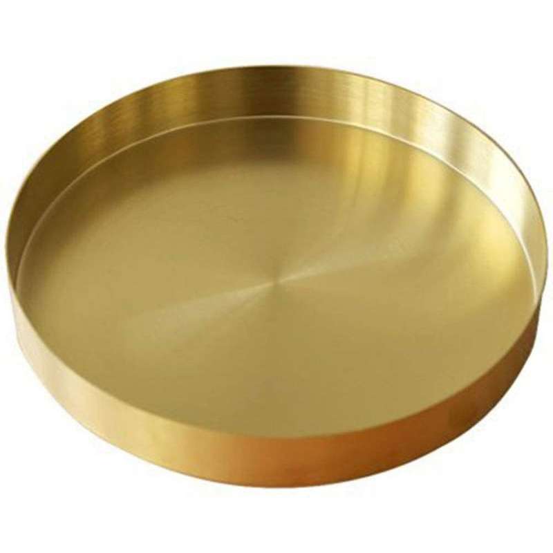Round Gold Tray,metal Decorative Tray Makeup Tray Organizer,11.8 Inch