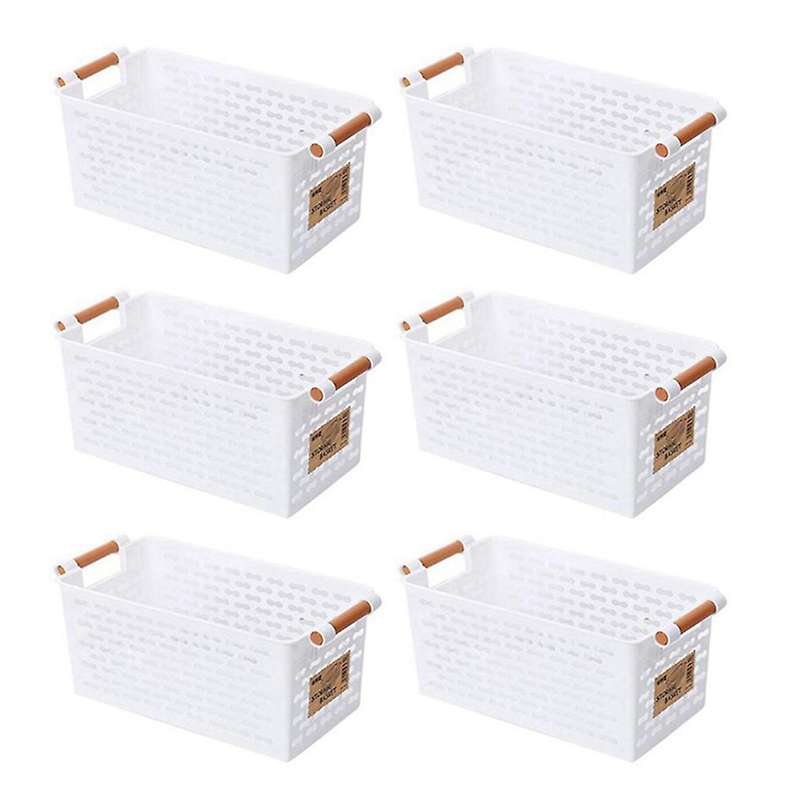 6pack Plastic Storage Basket, with Handles for Home Office Closet