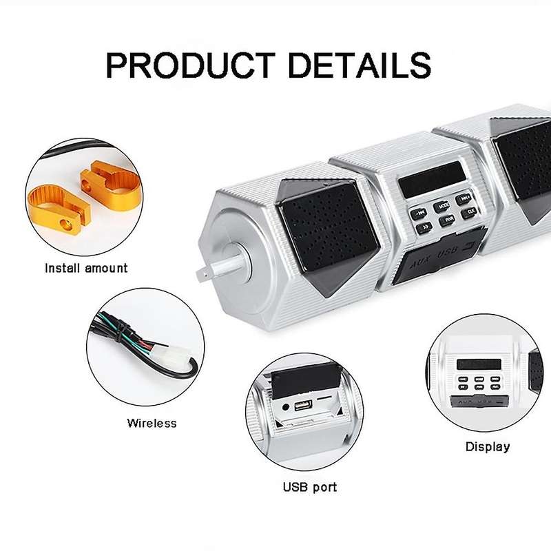 Waterproof Motorcycle Stereo Speakers Usb Fm Radio Mp3 Player Gold