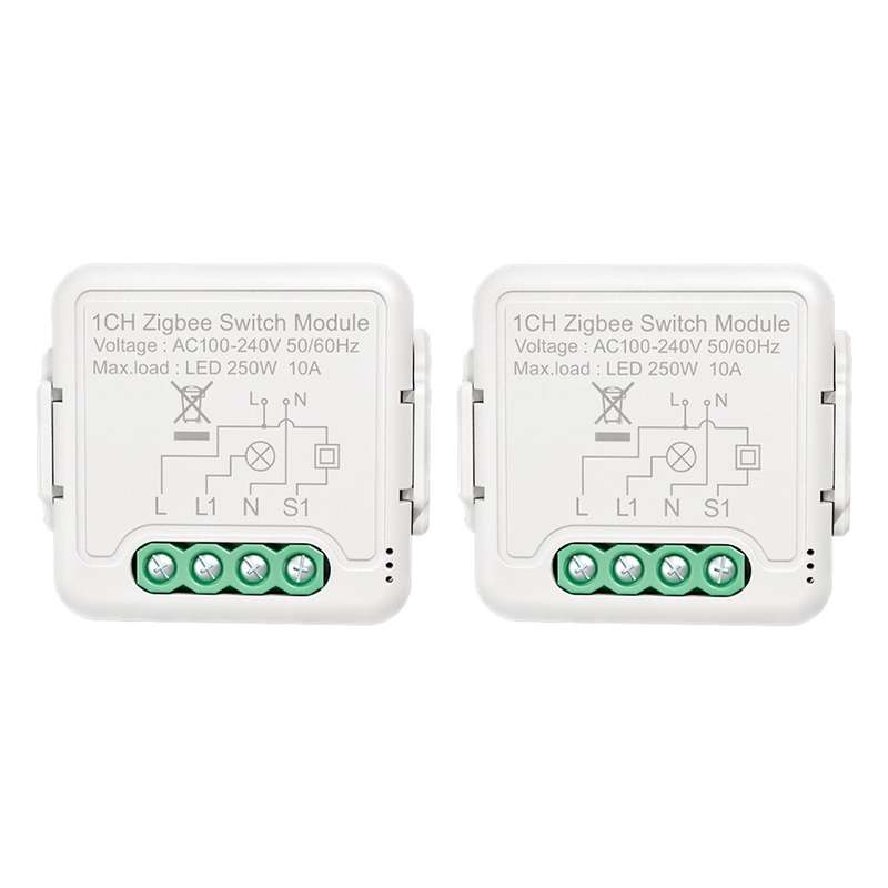 2x Tuya Zigbee Light Switch Module No Neutral Wire, 2 Way(1 Gang)