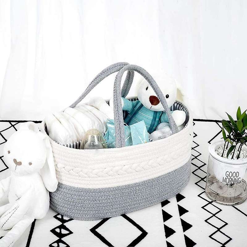 Baby Diaper Caddy Organizer - Stylish Rope Nursery Storage Basket