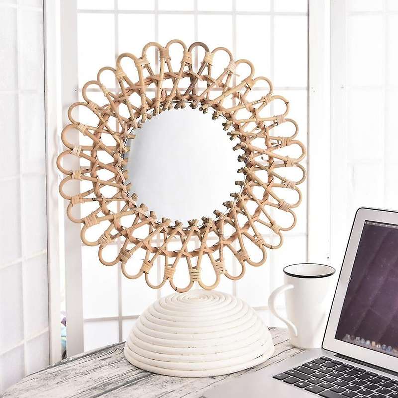 40cm Nordic Wicker Wall-mounted Mirror Rattan Round Home Wall Hanging