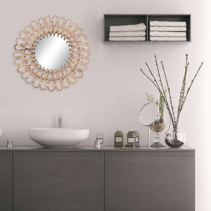 40cm Nordic Wicker Wall-mounted Mirror Rattan Round Home Wall Hanging
