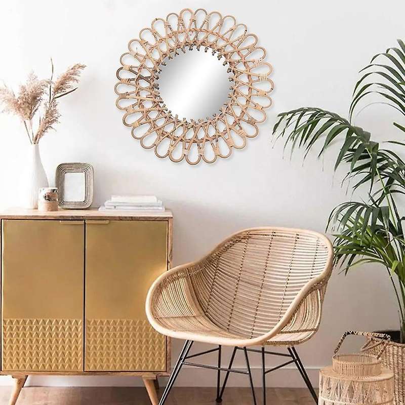 40cm Nordic Wicker Wall-mounted Mirror Rattan Round Home Wall Hanging