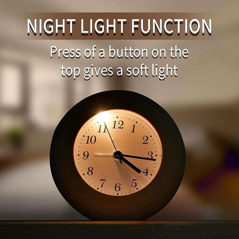 Analogue Alarm Clock without Ticking,wooden Alarm Clock ,light Brown