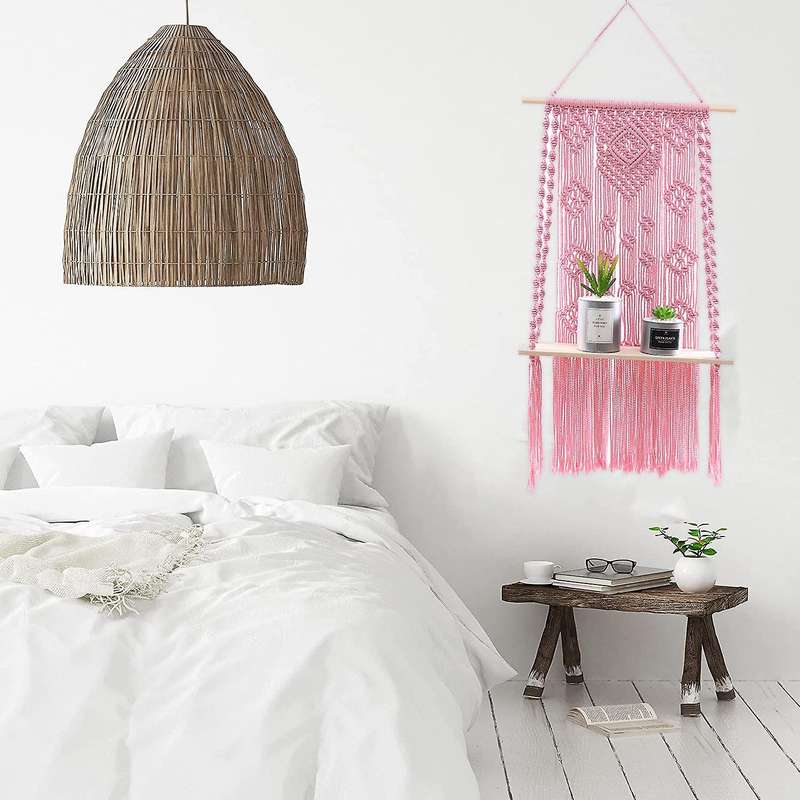 Handmade Macrame Wall Hanging Shelf, Floating Plants Hanging Shelf